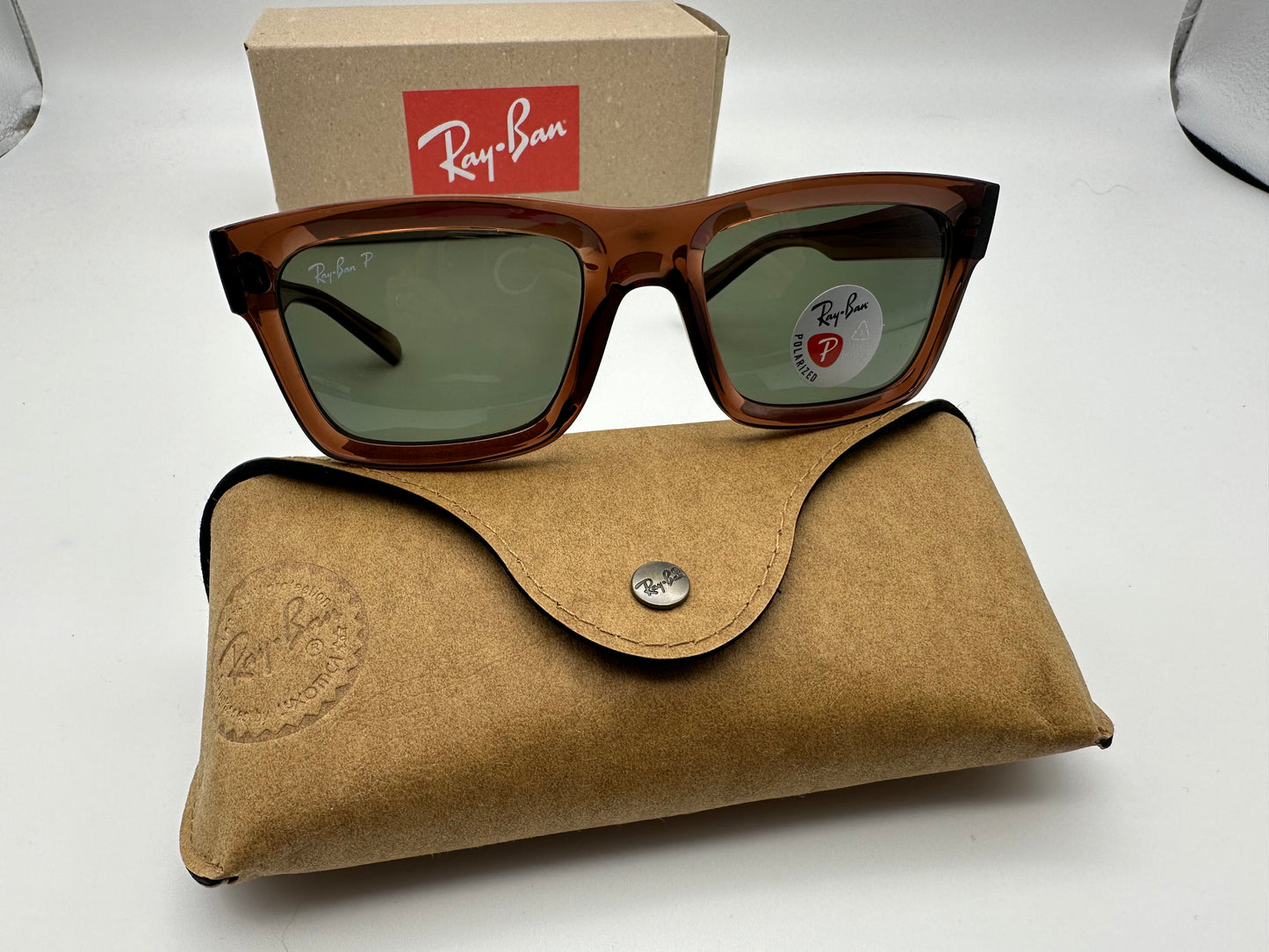 Ray-Ban Warren 54mm RB 4396 Bio-Based Transparent Brown Dark Green Polarized New