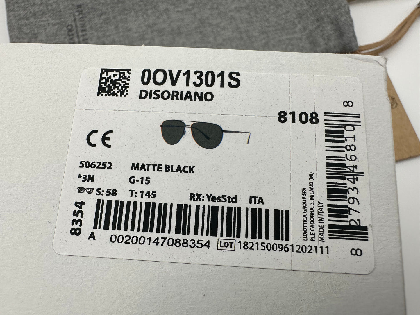 Oliver Peoples Disoriano OV1301S-5284Q4 58mm Matte Black G 15 Sunglasses New