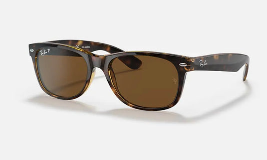 Ray-Ban New Wayfarer 55mm Tortoise B-15 Brown Polarized Sunglasses RB2132 902/57 NEW