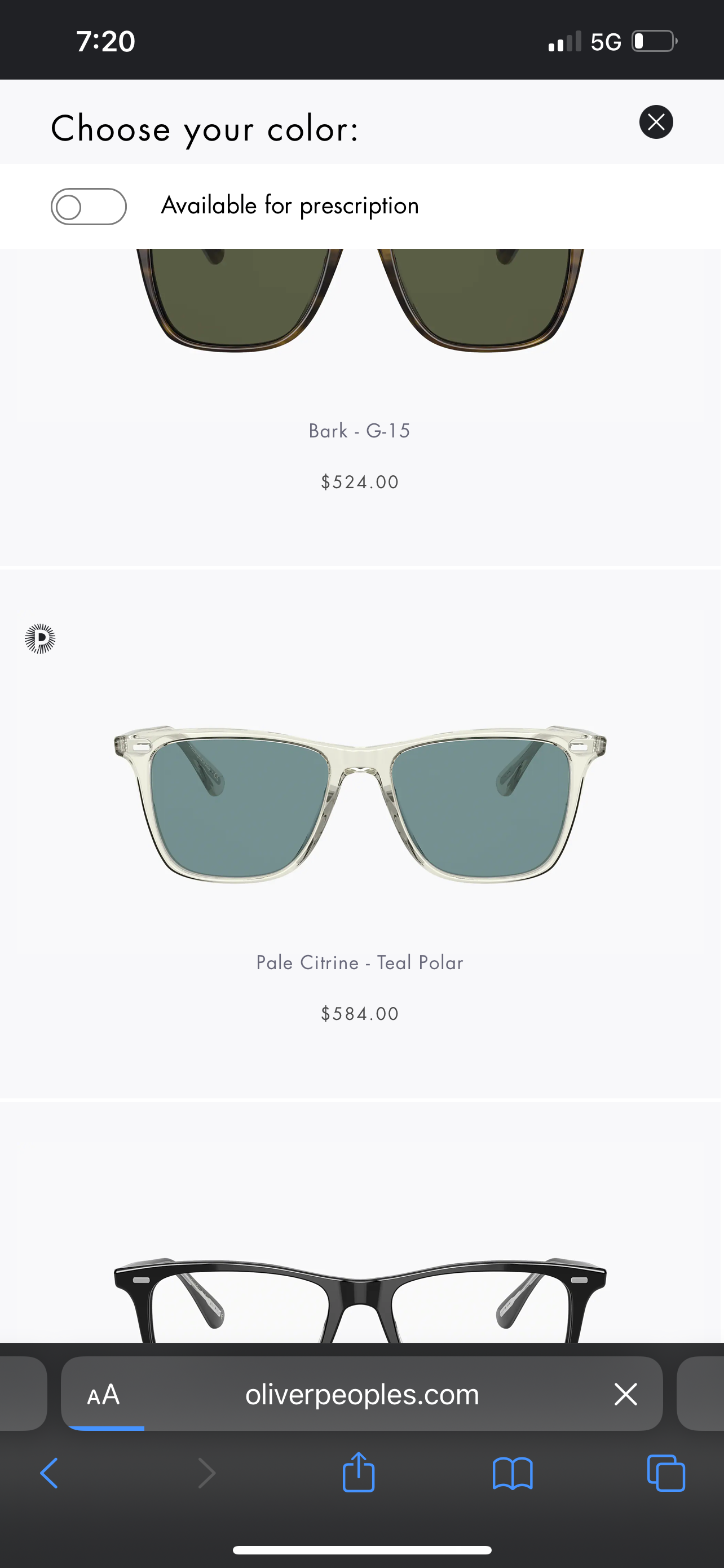 Oliver Peoples Ollis Pale Citrine Teal Polar OV5437SU 1692P1 51mm Open Box