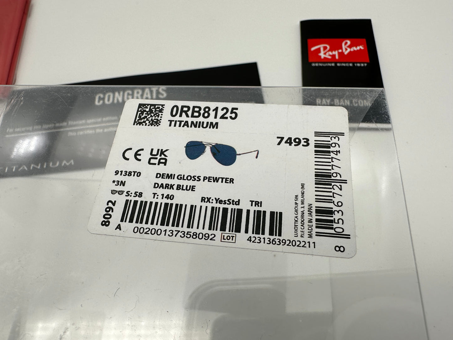 RB8125 58mm Limited Edition Titanium Aviator Blue Antique Silver 9138T0 NEW