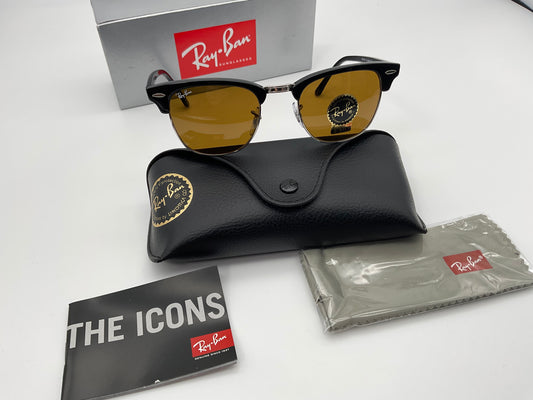Ray Ban Clubmaster Black Frame RB 3016 W3387 B-15 Brown Lenses 49mm