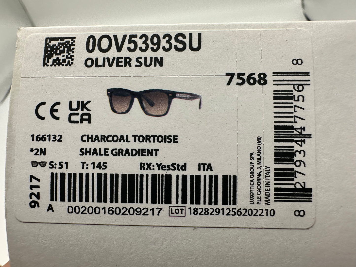 Oliver Peoples Oliver Sun Exclusive Charcoal Tortoise Shale Gradient 51mm OV 5393 Brunello Cucielli 166132