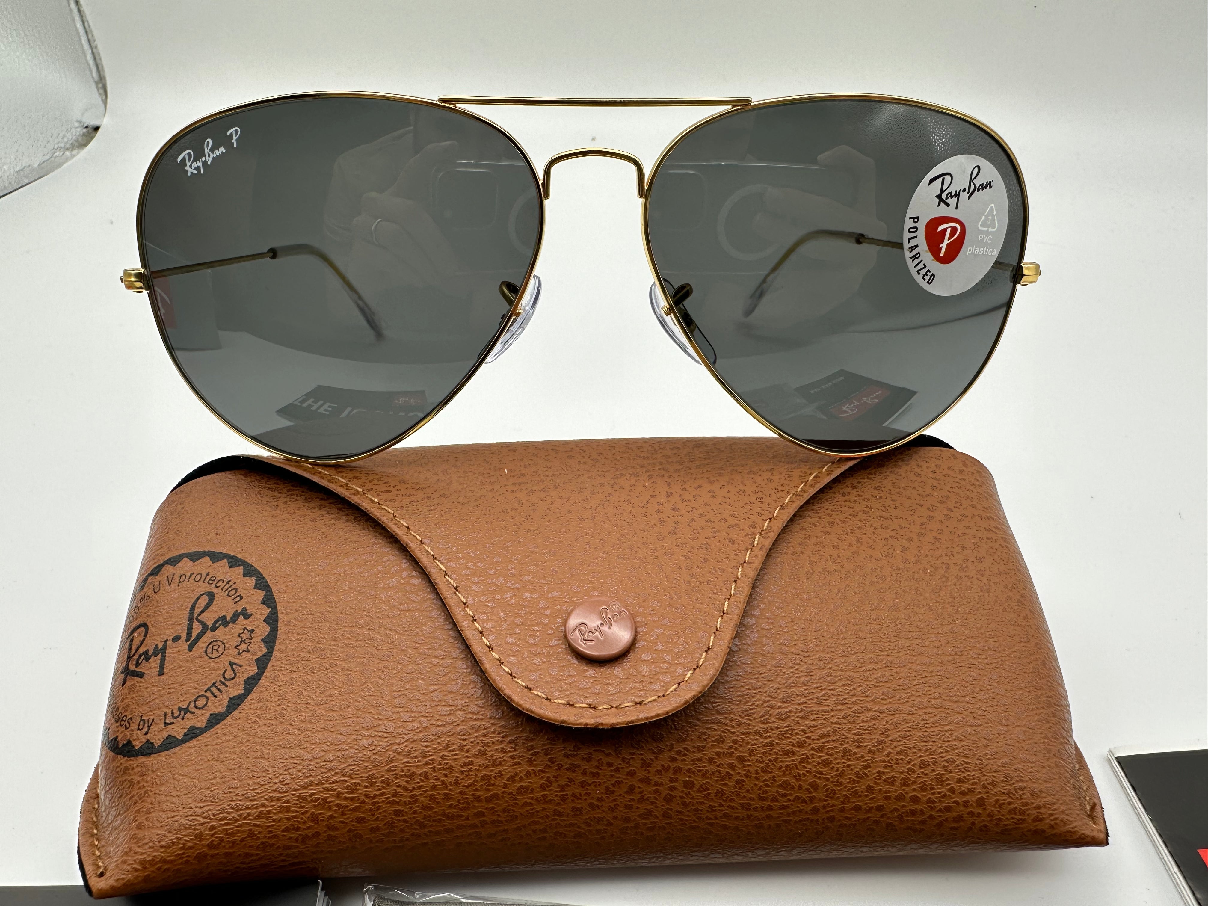 Ray Ban RB3025 Aviator 62mm Large Metal Legend Gold Black Polarized lenses Italy