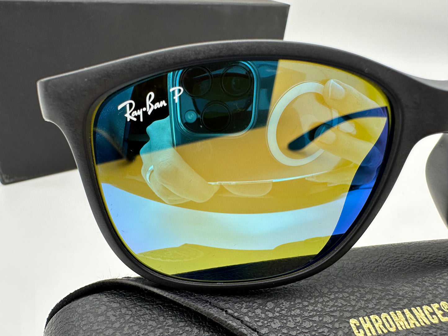 Ray-Ban RB 4330CH 56mm CHROMANCE 601SA1 Matte Black Green Mirror Blue Italy