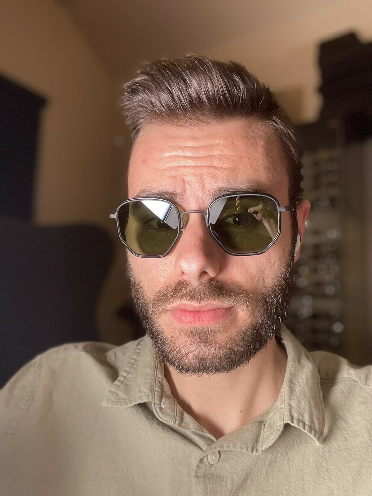 OLIVER PEOPLES ALLAND 50mm OV1233ST Matte Black Green Titanium Unisex Sunglasses NEW