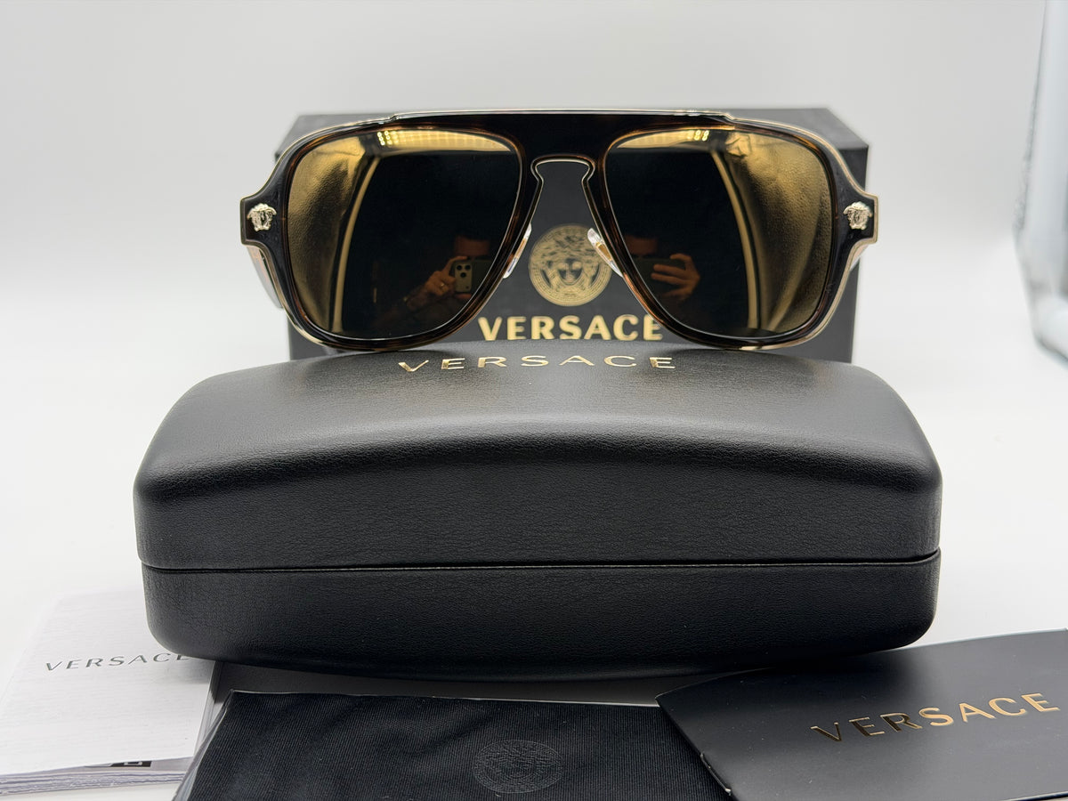 Versace VE 2199 Havana / Dark Gray Gold Mirror 56mm 12524T Itlay NEW
