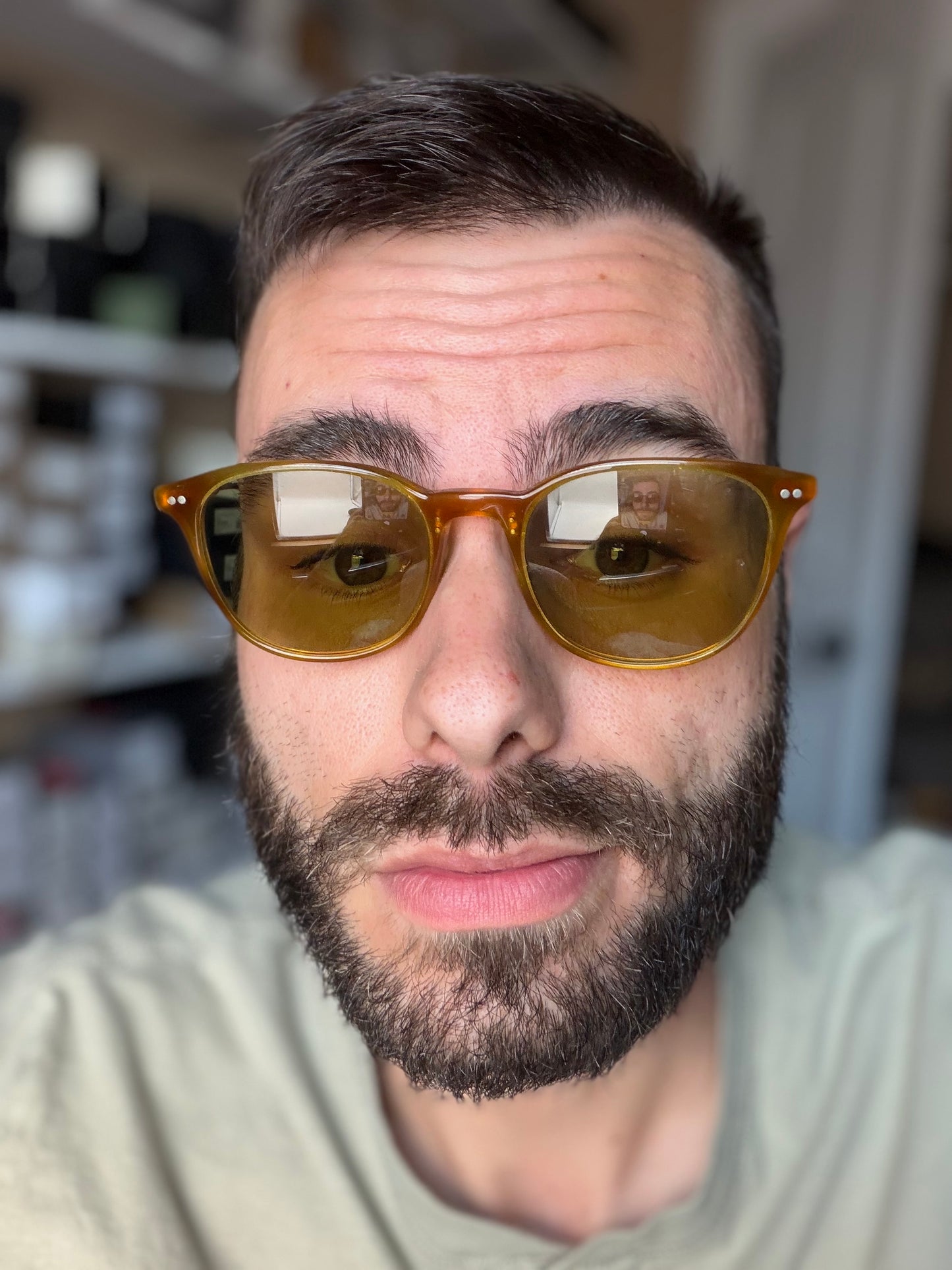 Oliver Peoples Gerardo 51mm OV 5482S 14084C Vintage LBR/Brushed Silver Green Photochromic Vintage Italy Preowned