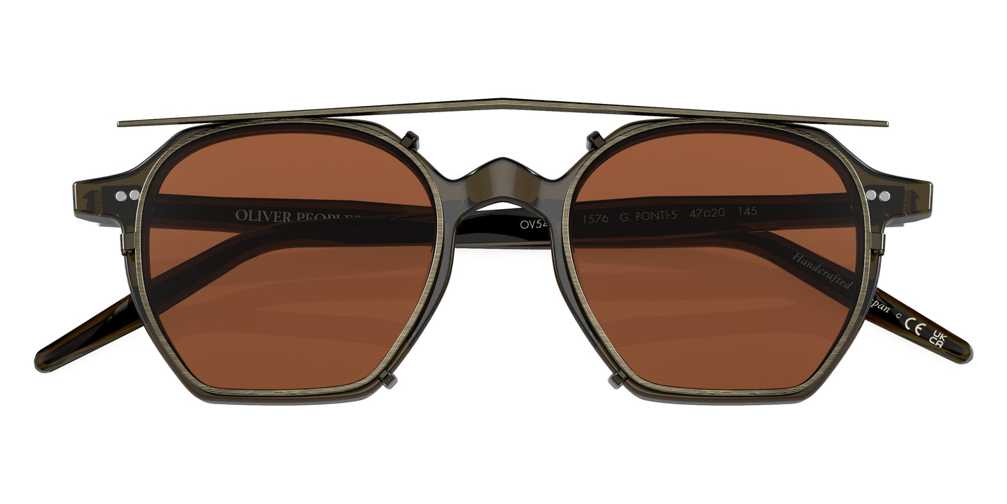 Oliver Peoples G. Ponti 5 47mm Dark Military Olive / Brown Antique Gold clip OV 5489 1576 JAPAN NEW