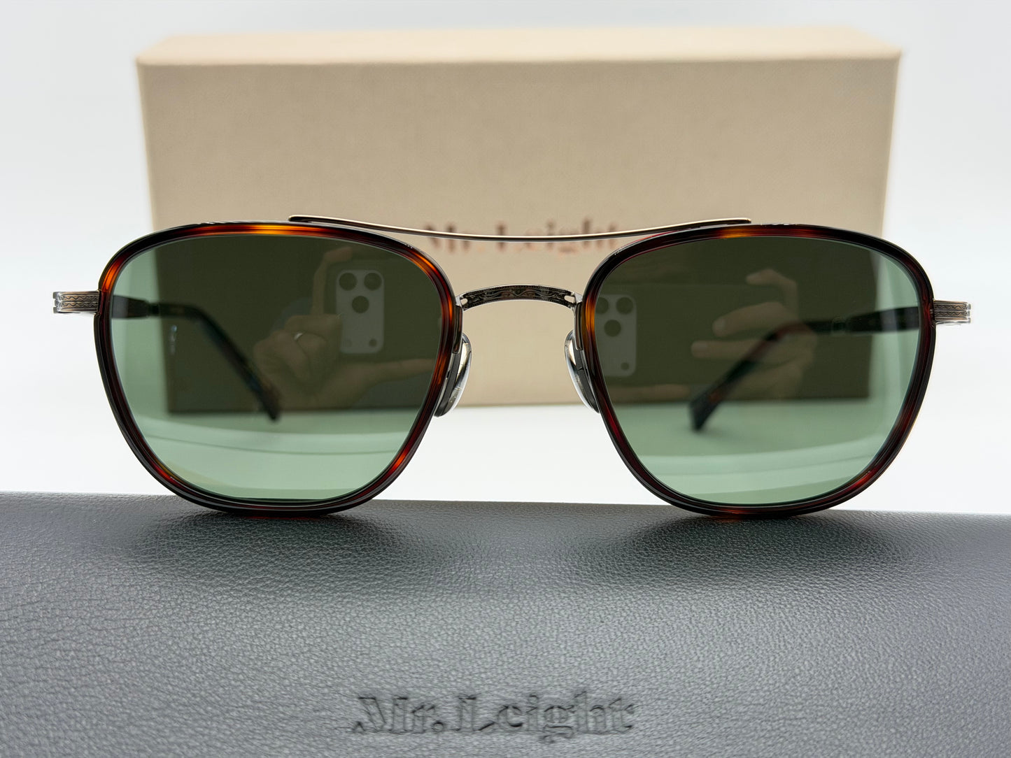MR. LEIGHT PRICE S 49mm HONU Tortoise Titanium / GREEN Glass Japan NEW