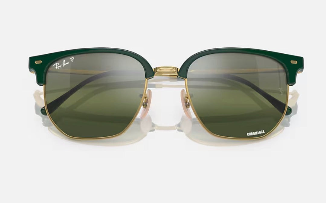 Ray-Ban New Clubmaster 53mm Polished Green /Gold Silver/Green Polarized + Chromance Lens RB 4416 6655/G4 Itlay NEW
