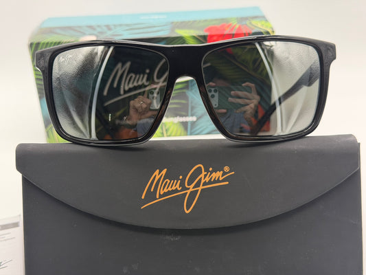 Maui Jim Mamalu Bay 59.5mm MJ 610-02 Gloss Black / Natural Gray Super thin Glass Itlay NEW
