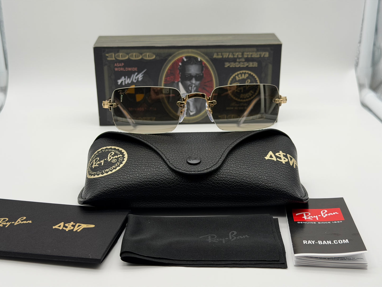 Ray-Ban ASAP Rocky RB 3928 54mm Rimless Gold Metal / brown Mirror Gradient 001 / 71 Open Box