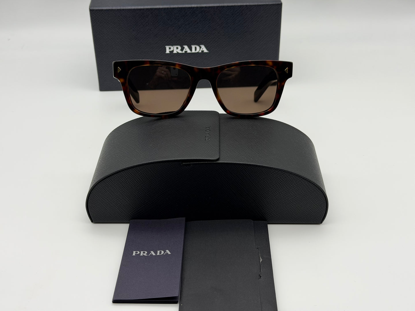 Prada PR A17s 51mm Wayfarer Radica Tortoise/ Dark Brown Glass Lens Italy NEW