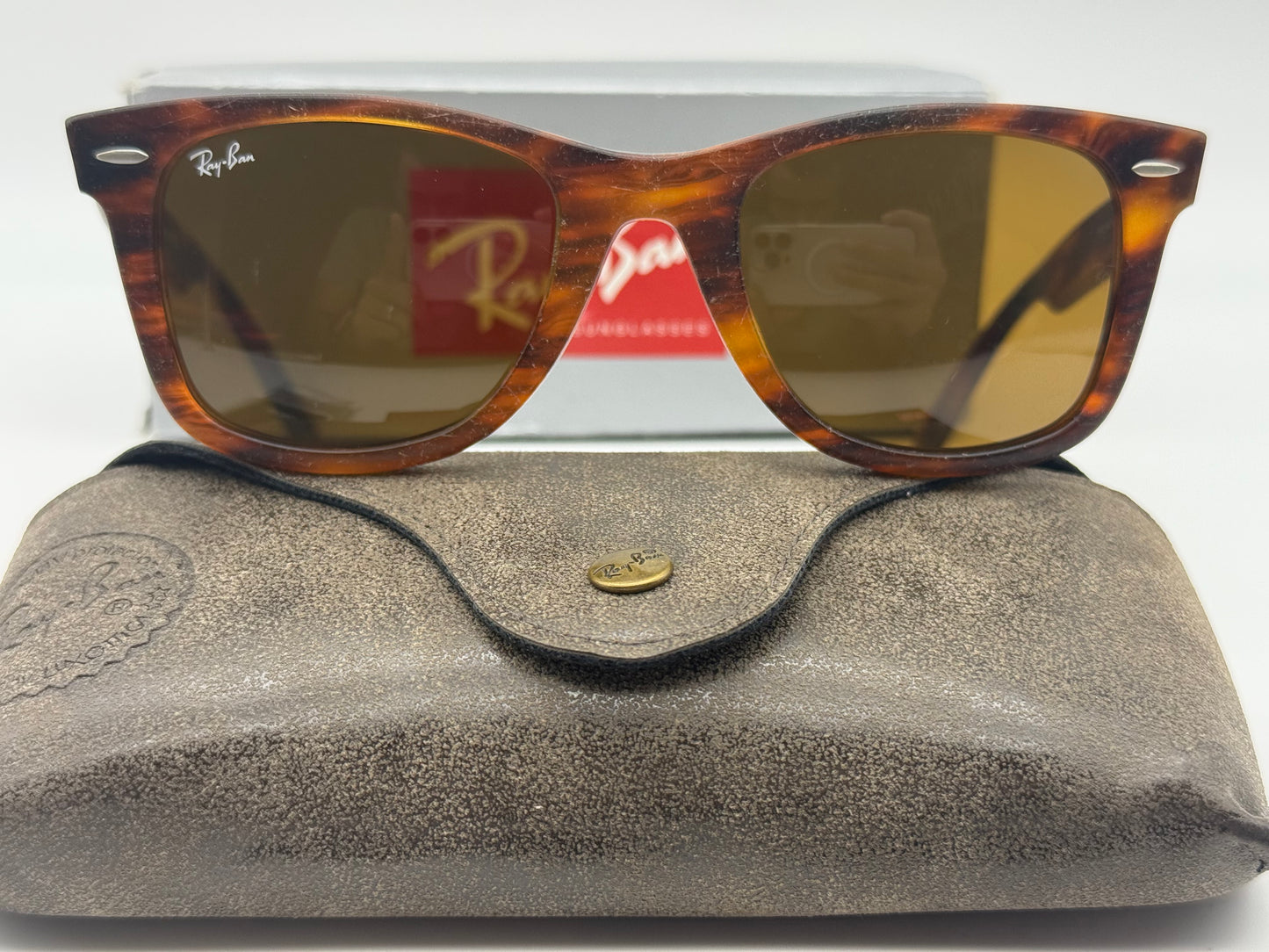 Ray-Ban Original Wayfarer 52mm Distressed Stripped Havana / B 15 Glass Lens RB 2140 F Low Bridge Italy NEW