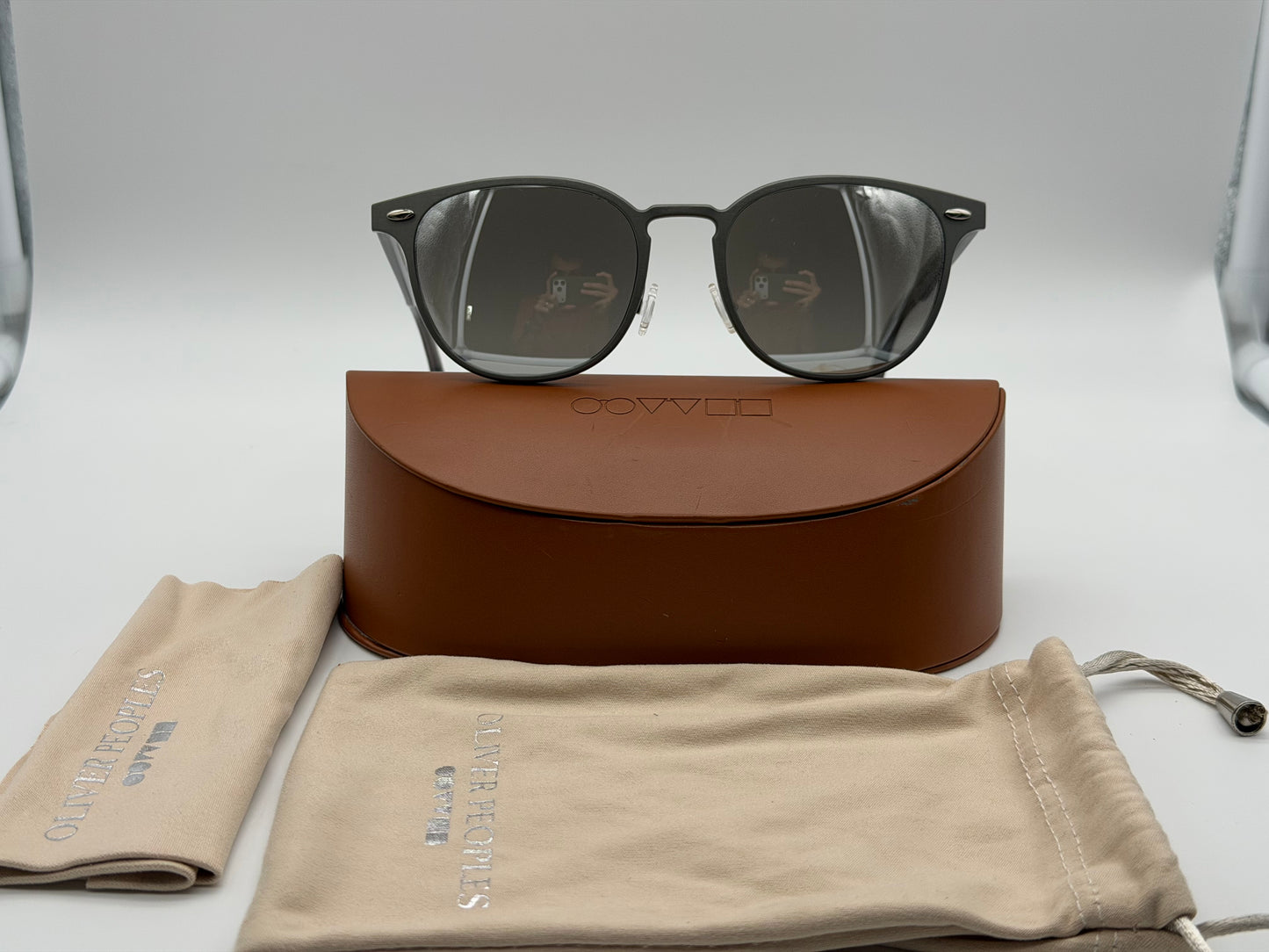 Oliver Peoples Sheldrake Metal 54mm OV 1179 s 52286G Brushed Gunmetal  / Silver Mirror Lens Preowned