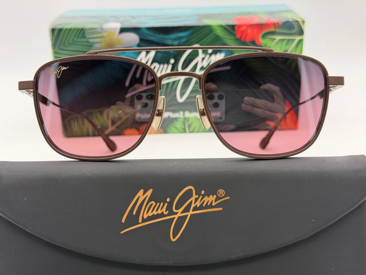 Maui Jim KAHANA 53mm Double Bridge Maui Rose Polarized / Shiny Brown Titanium MJ640 01 Japan NEW