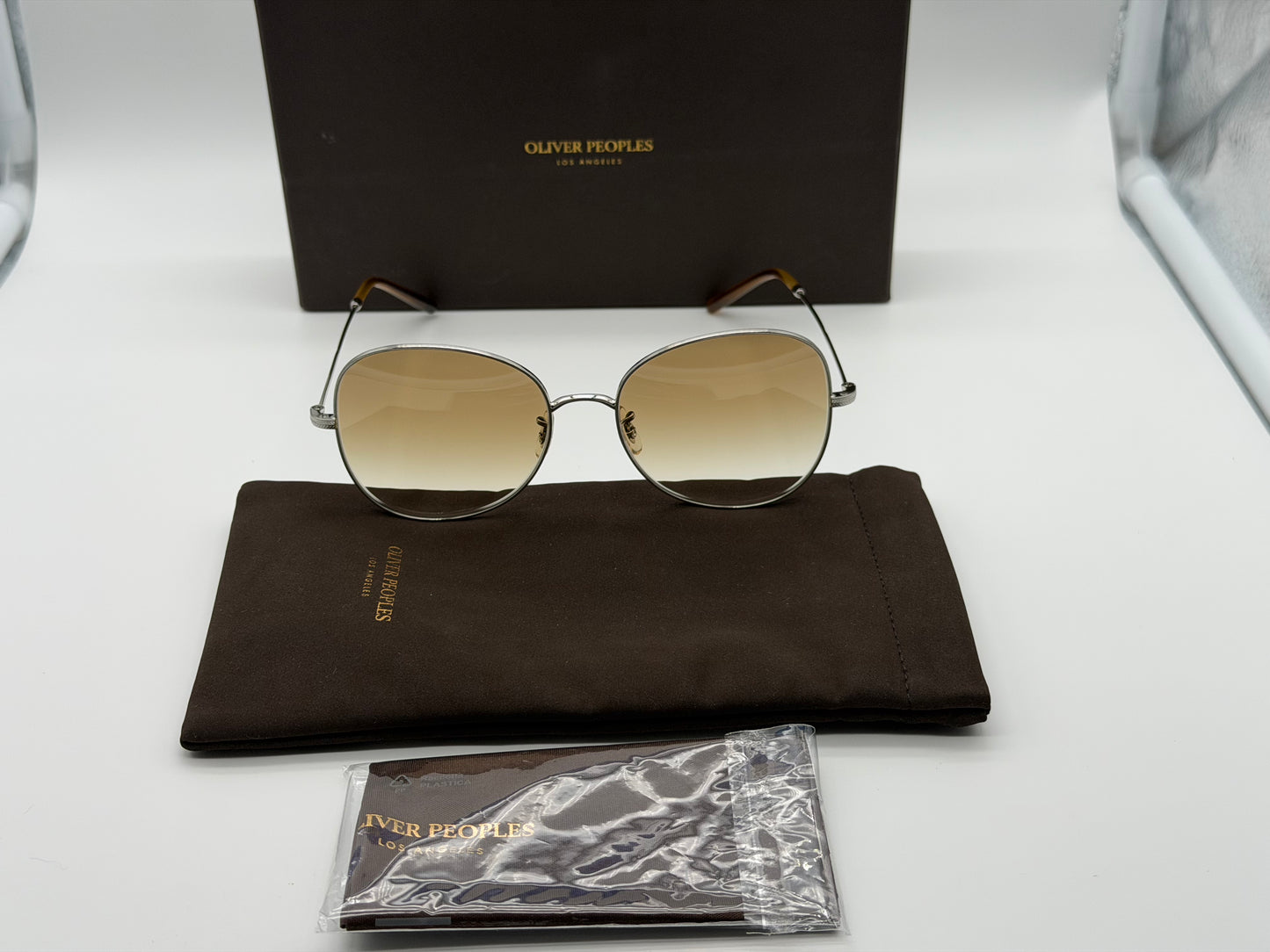 Oliver Peoples Eliane 56mm Silver / Demo Honey Gradient OV 1313 Italy NEW