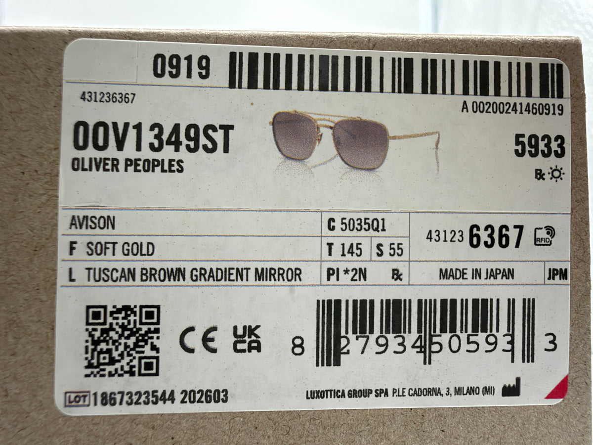 Oliver Peoples Avison 55mm Soft Gold Titanium / Tuscan Brown Gradient Mirror Crystal Lens OV 1349ST Japan NEW