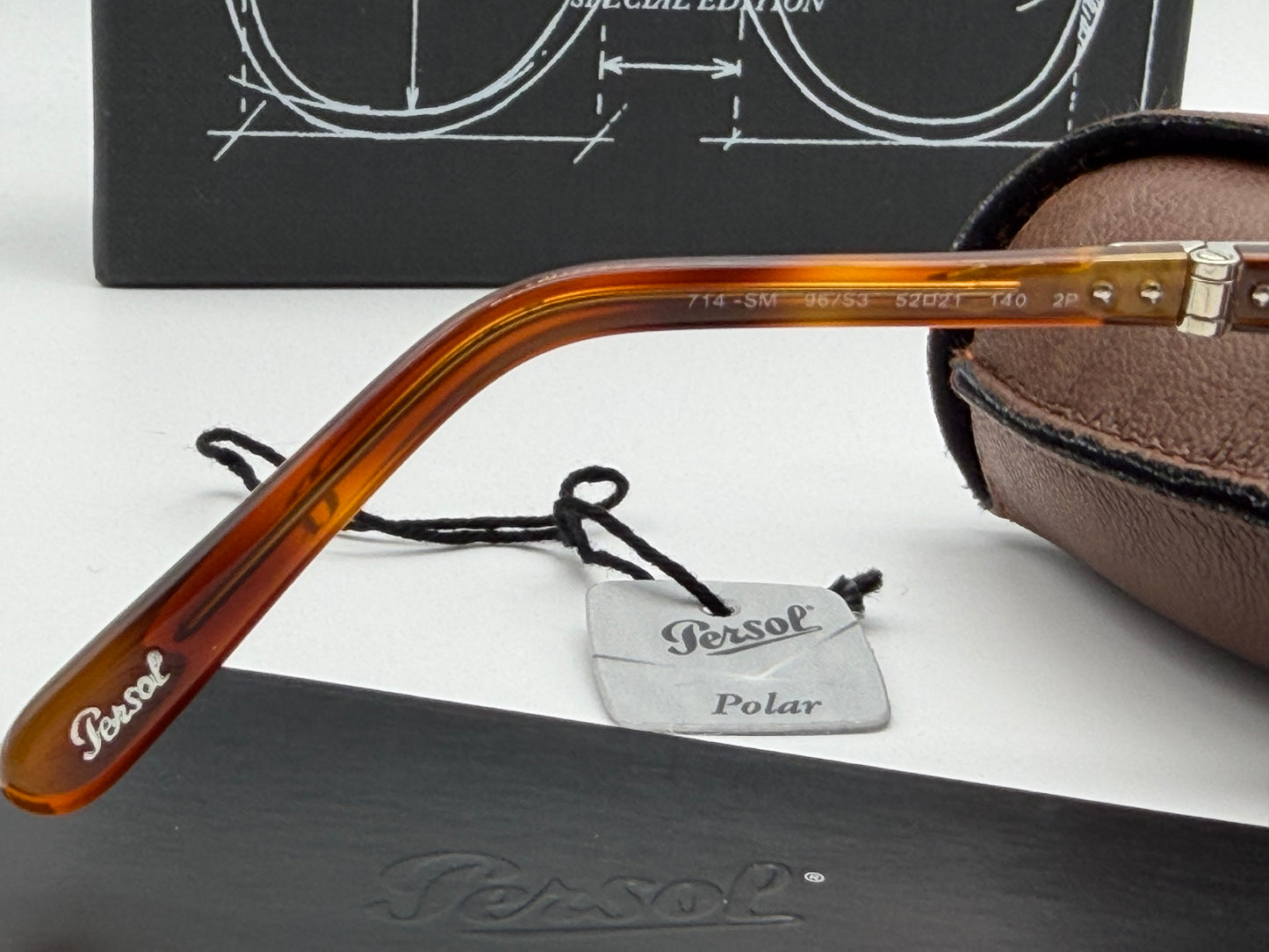 PERSOL PO 714 SM 52mm Light Havana / Polarized Blue Crystal Lens 96/S3 Italy NOS