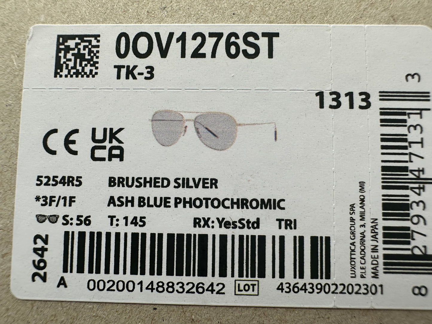 Oliver Peoples TK-3 OV 1276ST 53mm Titanium Brushed Silver Ash Blue Wash Photochromic Japan