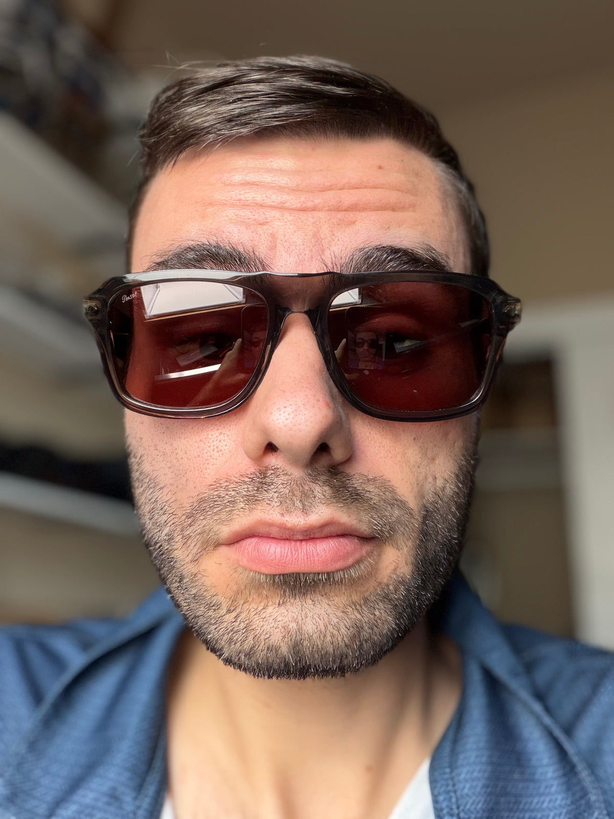 Persol PO 8002S Opal Grey /  Red Glass Lens 55mm 1103C5 Italy Preowned