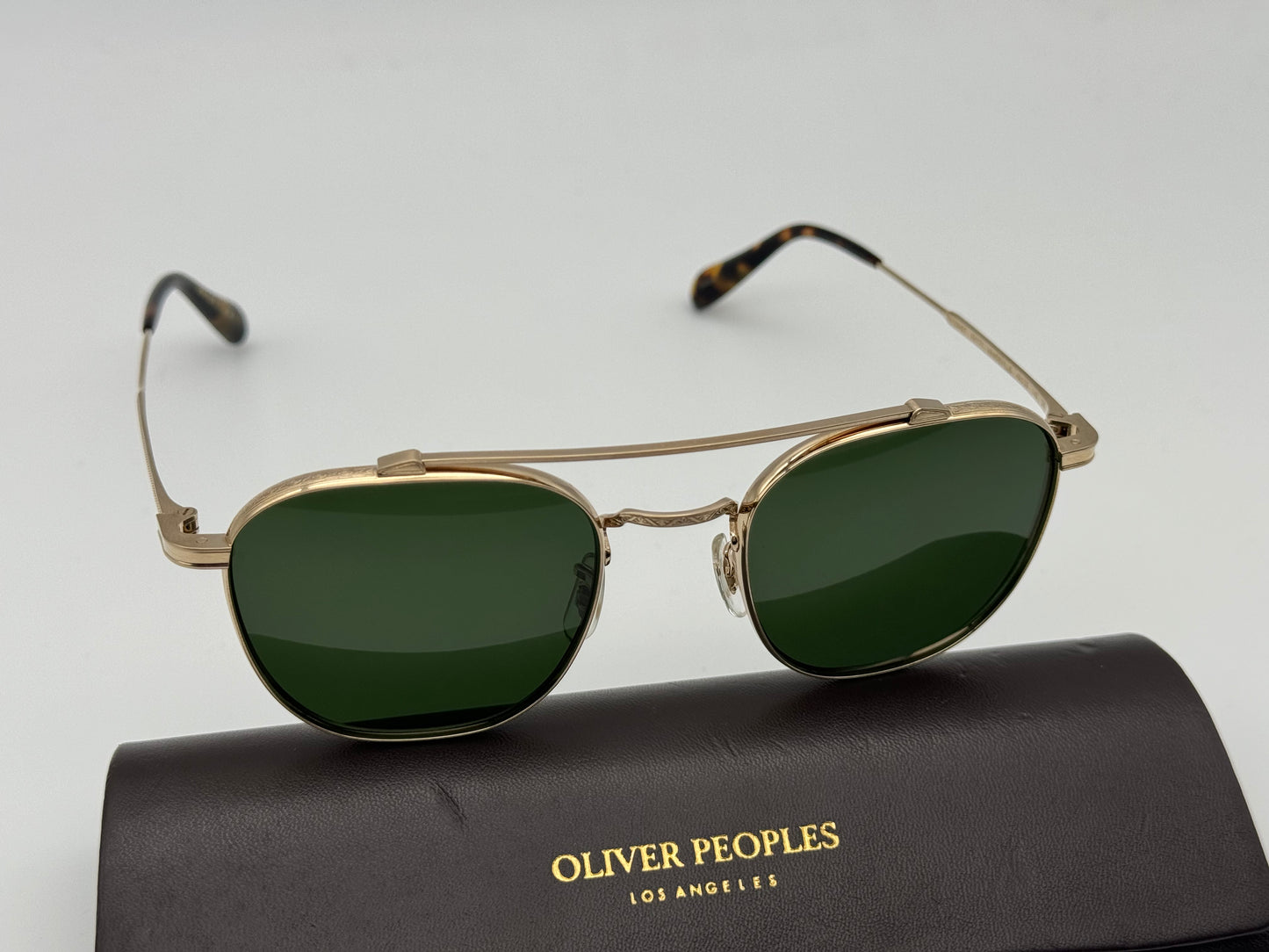 Oliver Peoples MANDEVILLE 49mm OV 1294 ST 531171 Green / Brushed Gold Titanium Sunglasses Japan NEW