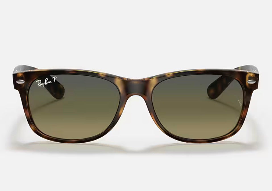 Ray-Ban New Wayfarer Classic 55mm Matte Havana / Green Gradient Polarized RB 2132 894/76 Itlay NEW