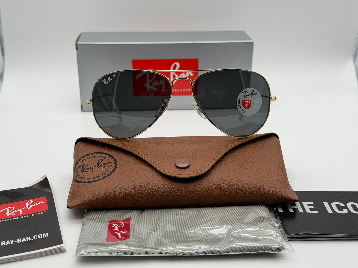 Ray-Ban Aviator 58mm Black Polarized / Gold RB 3025 9196 / 48 Italy NEW
