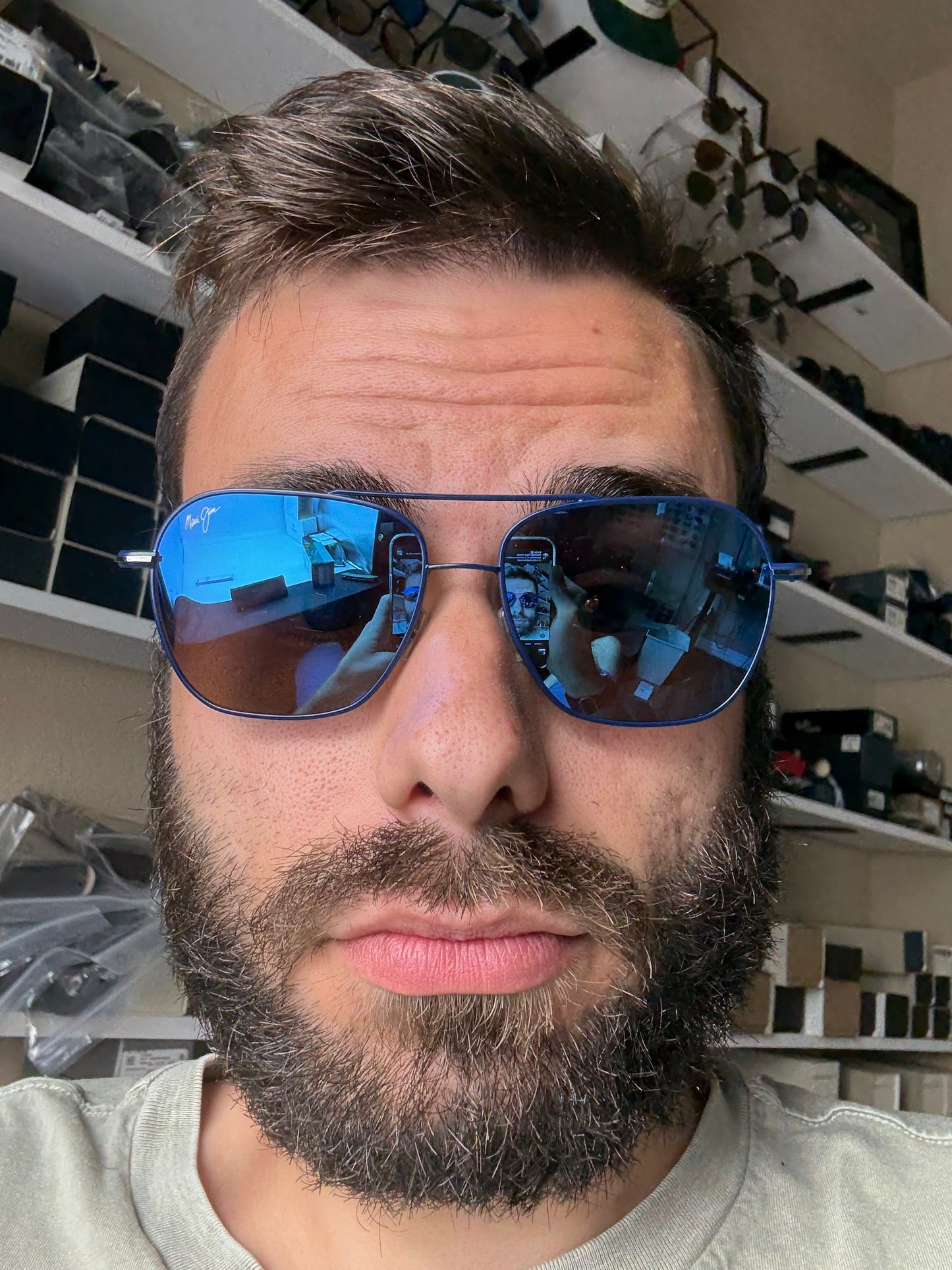 Maui Jim Mano 57mm Dark Navy w/ Silver Stripe / Blue Hawaii Polarized Glass Lens Italy NEW