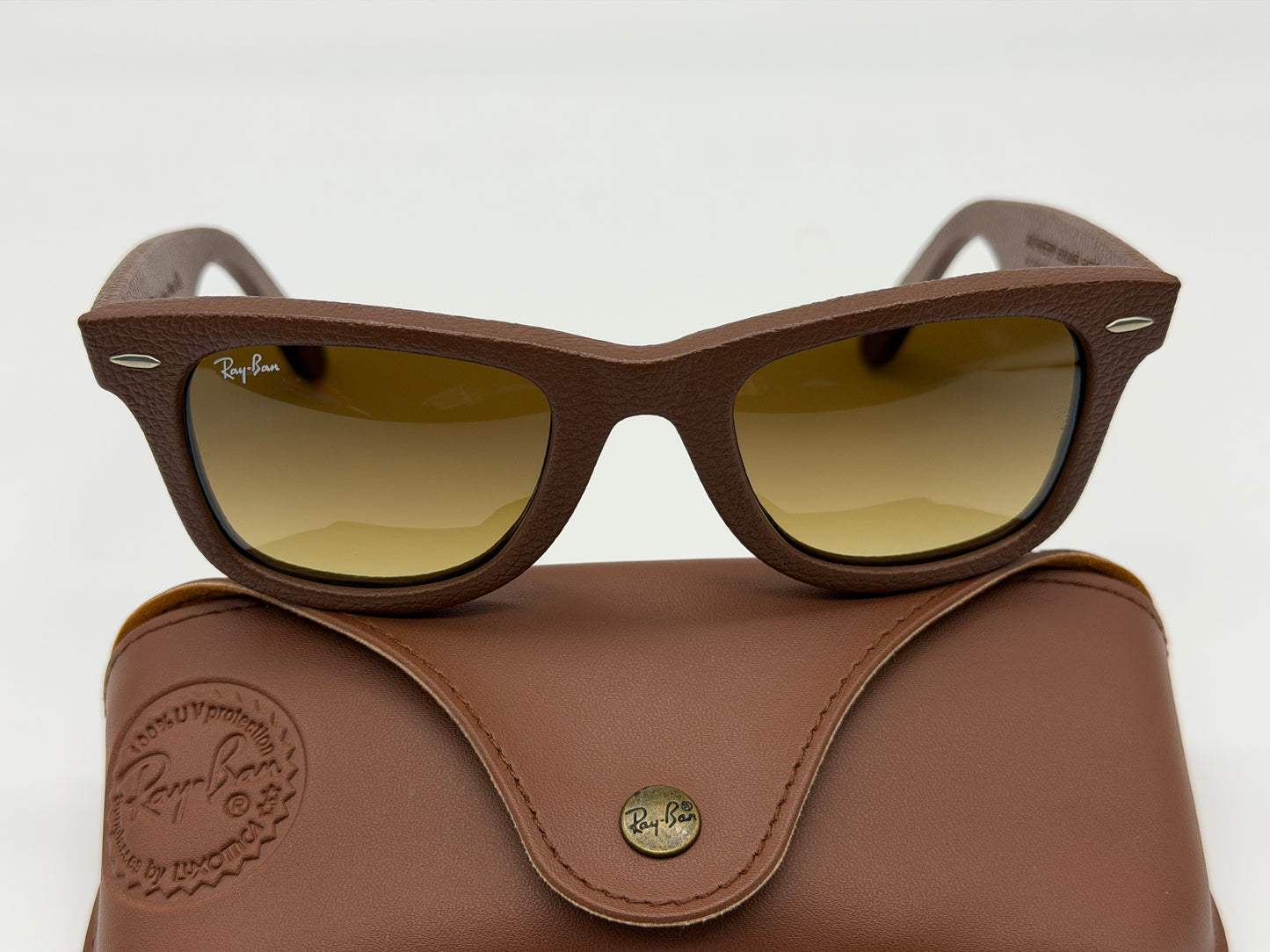 Ray-Ban Wayfarer Leather 50mm Matte Bronze-Copper / Brown Gradient RB 2140 - QM 1169 / 85 Italy Missing Box