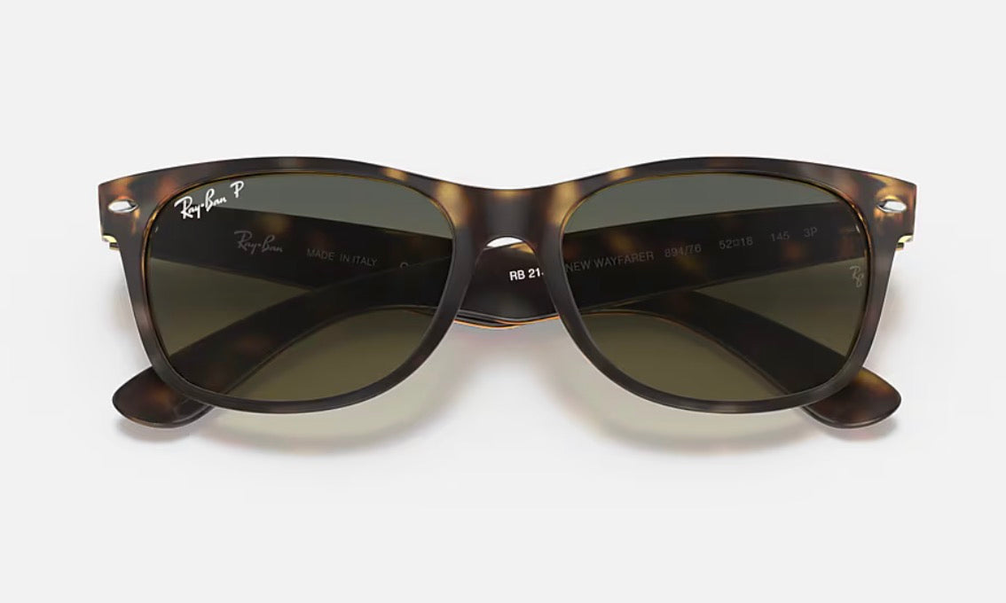 Ray-Ban New Wayfarer Classic 55mm Matte Havana / Green Gradient Polarized RB 2132 894/76 Itlay NEW