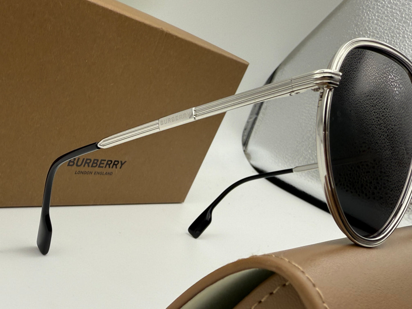 Burberry Scott Aviator 59mm BE3135 Silver / Dark Gray 100587 Itlay new