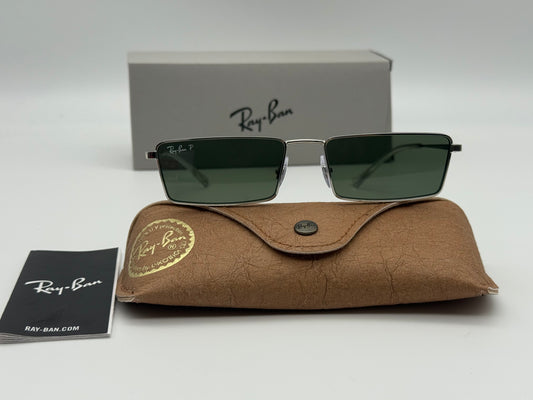 Ray-Ban Emy Bio 56mm RB 3741 Silver / Dark Green Polarized 003 / 9A NEW