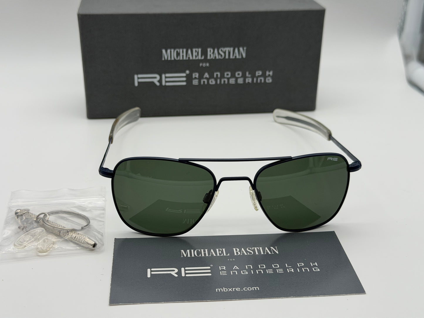 Randolph Engineering  x Michael Bastian Aviator 52mm Rare Navy Blue Frames AGX Glass None Polar Lens Preowned