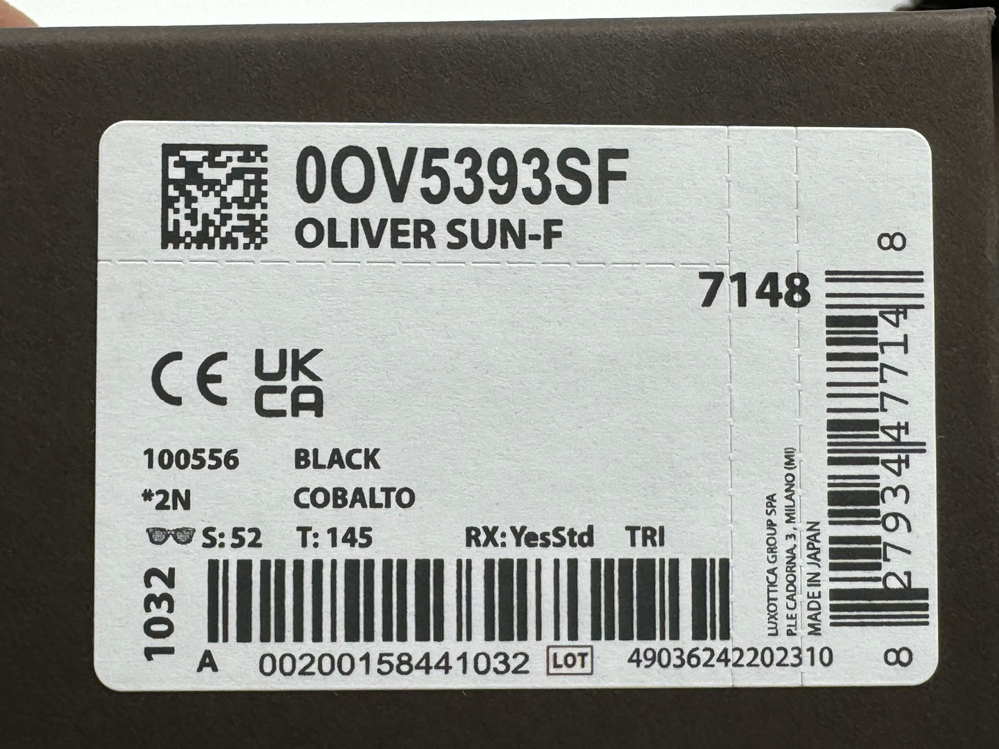Oliver Peoples Oliver Sun F 52mm OV 5393 SF BLACK COBALTO Japan NEW