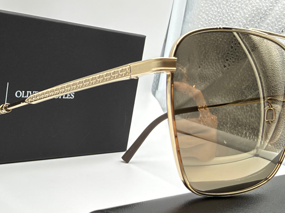Oliver Peoples R-15 56mm Gold / Desert Flash Mirror OV 1362S 50355S Italy NEW