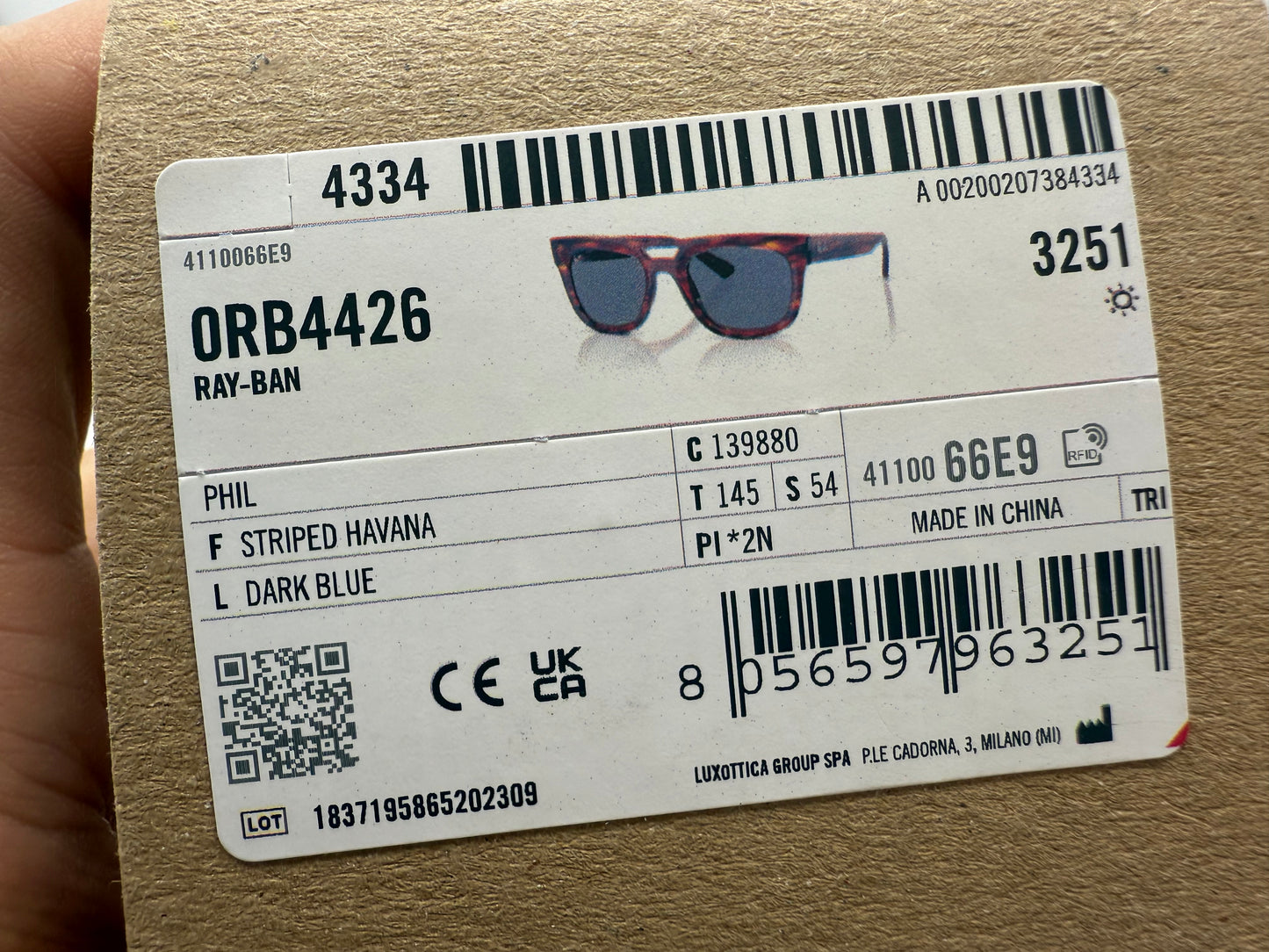 Ray-Ban Phil 54mm Bio Based RB 4426 Stripped Havana Dark Blue 13880 NEW