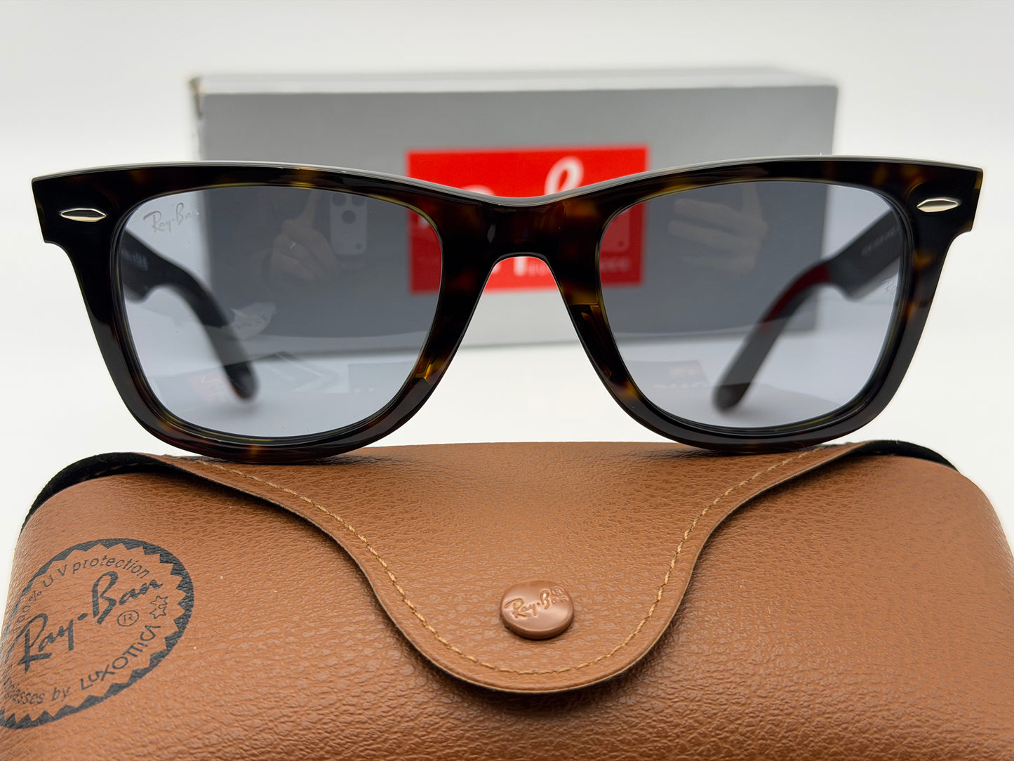Ray-Ban Original Wayfarer 50mm RB 2140 Havana / Gray Glass Lens 1382R5 Italy NEW