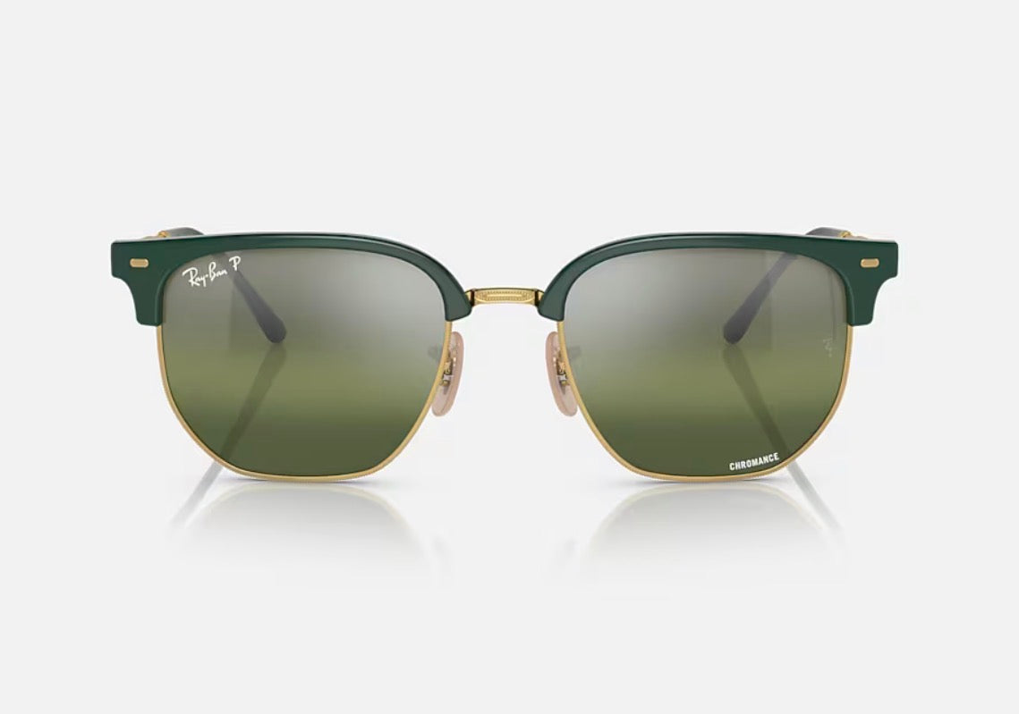 Ray-Ban New Clubmaster 53mm Polished Green /Gold Silver/Green Polarized + Chromance Lens RB 4416 6655/G4 Itlay NEW