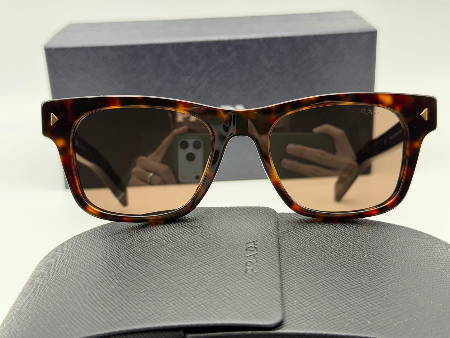 Prada PR A17s 51mm Wayfarer Radica Tortoise/ Dark Brown Glass Lens Italy NEW