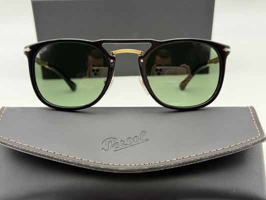 Persol OV 3265 50mm 95 / 31 Black Gold / Green Glass Lens Italy Open Box