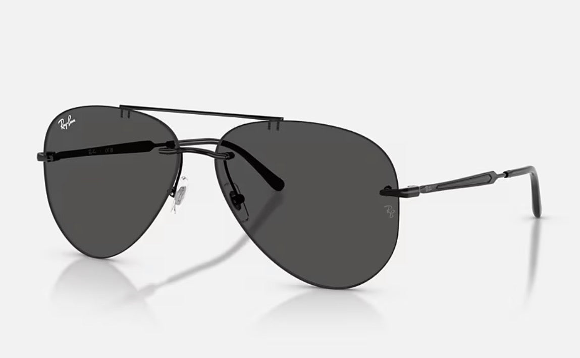 Ray-Ban Aviator Rimless RB 3791 Polished Black / Dark Gray 002/87 NEW