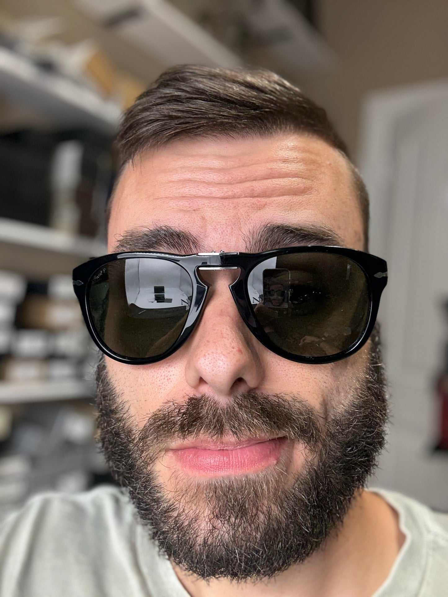 Persol PO 714 54mm Original Folding Black / Green Polarized 95 58 Italy NEW