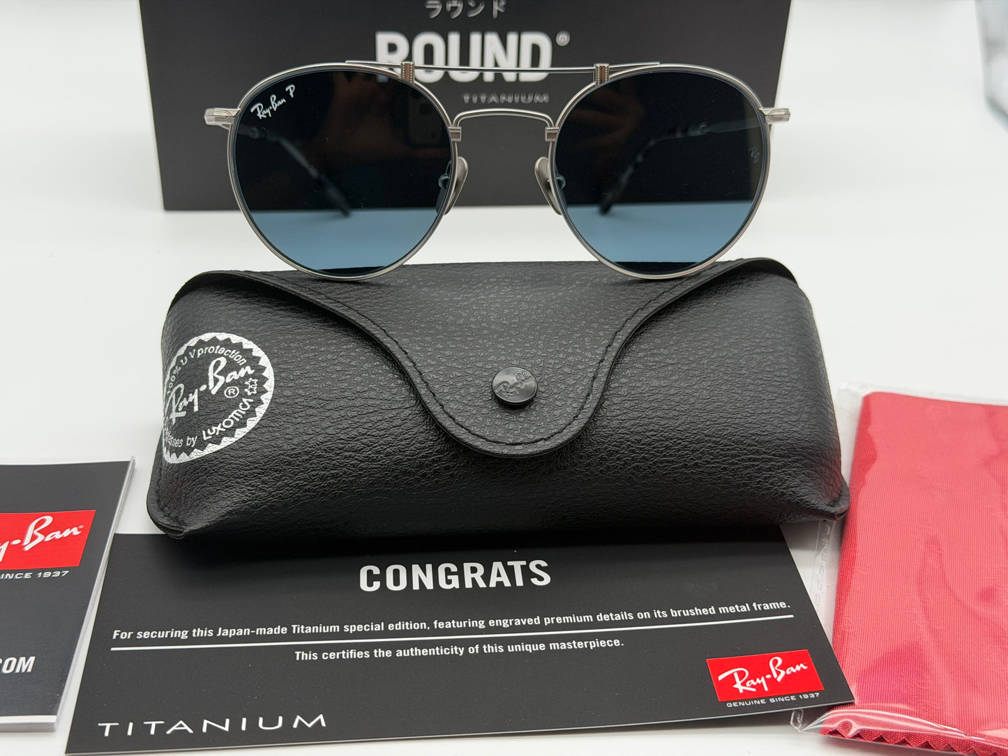 Ray-Ban Round Double Bridge Titanium 50mm Demi Gloss Blue Mirror Gold RB 9165 Japan NEW