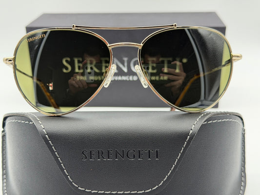 Serengeti Pete 58mm SS 599005 Polarized 555nm Photochromic Lens  Shiny Light Gold / Shiny Havana Tips Italy NEW