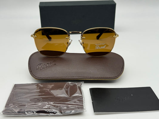 Persol PO 2490 54mm Gold / Brown Glass Lenses 1142/ 33 Italy NEW