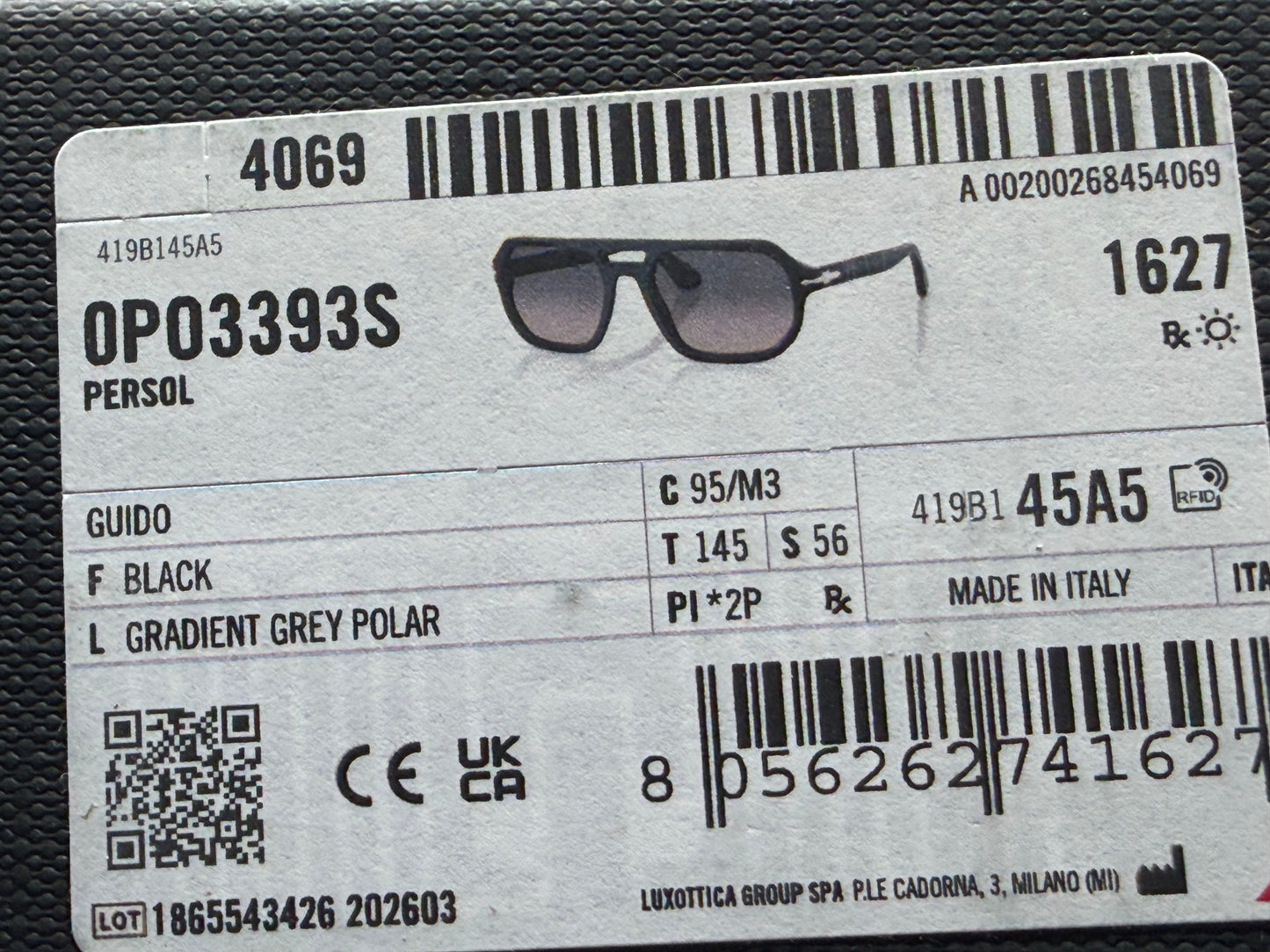 Persol Guido PO 3392 S 56mm Black / Gray Gradient Polarized 95 / M3 Itlay NEW