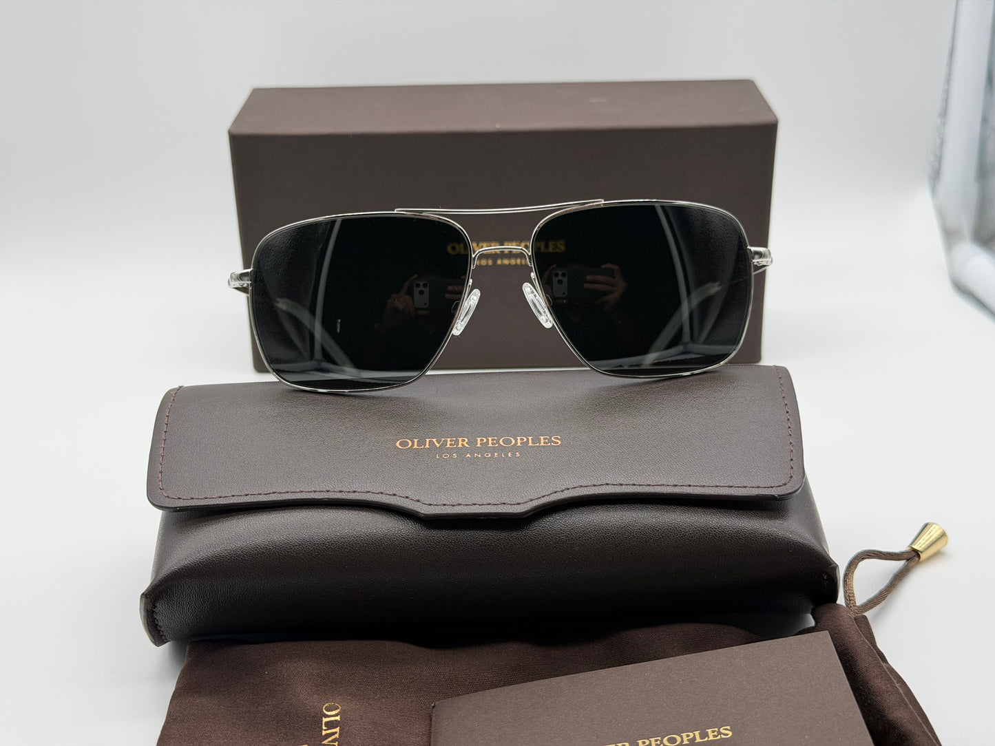 Oliver Peoples Clifton 58mm Silver / Dark Gray Polarized Crystal 5036 / P2 Italy Open Box