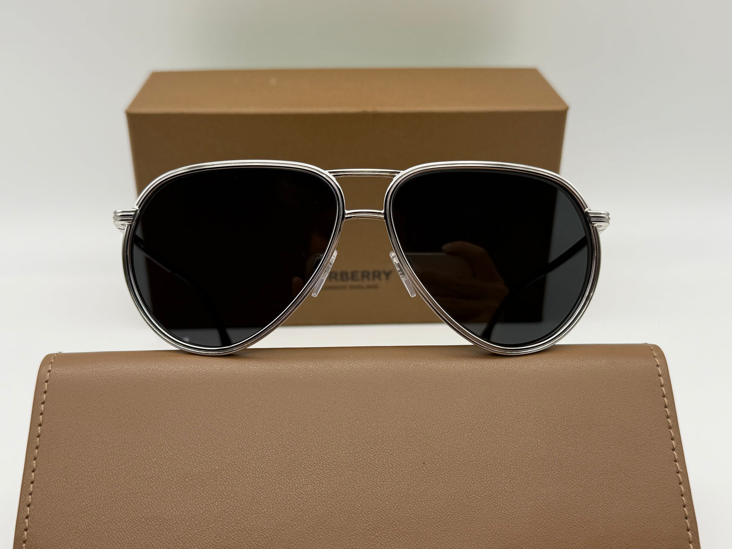 Burberry Scott Aviator 59mm BE3135 Silver / Dark Gray 100587 Itlay new